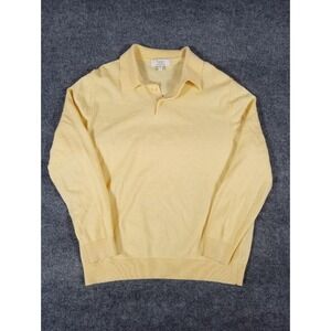 Vintage Turnberry Men's Sweater Large Yellow Fine Merino Wool 1/4 Button Up
